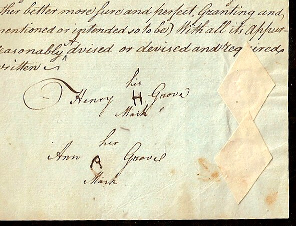 Henry Grove, his H mark, and Ann Grove, her A mark, with their paper seals.