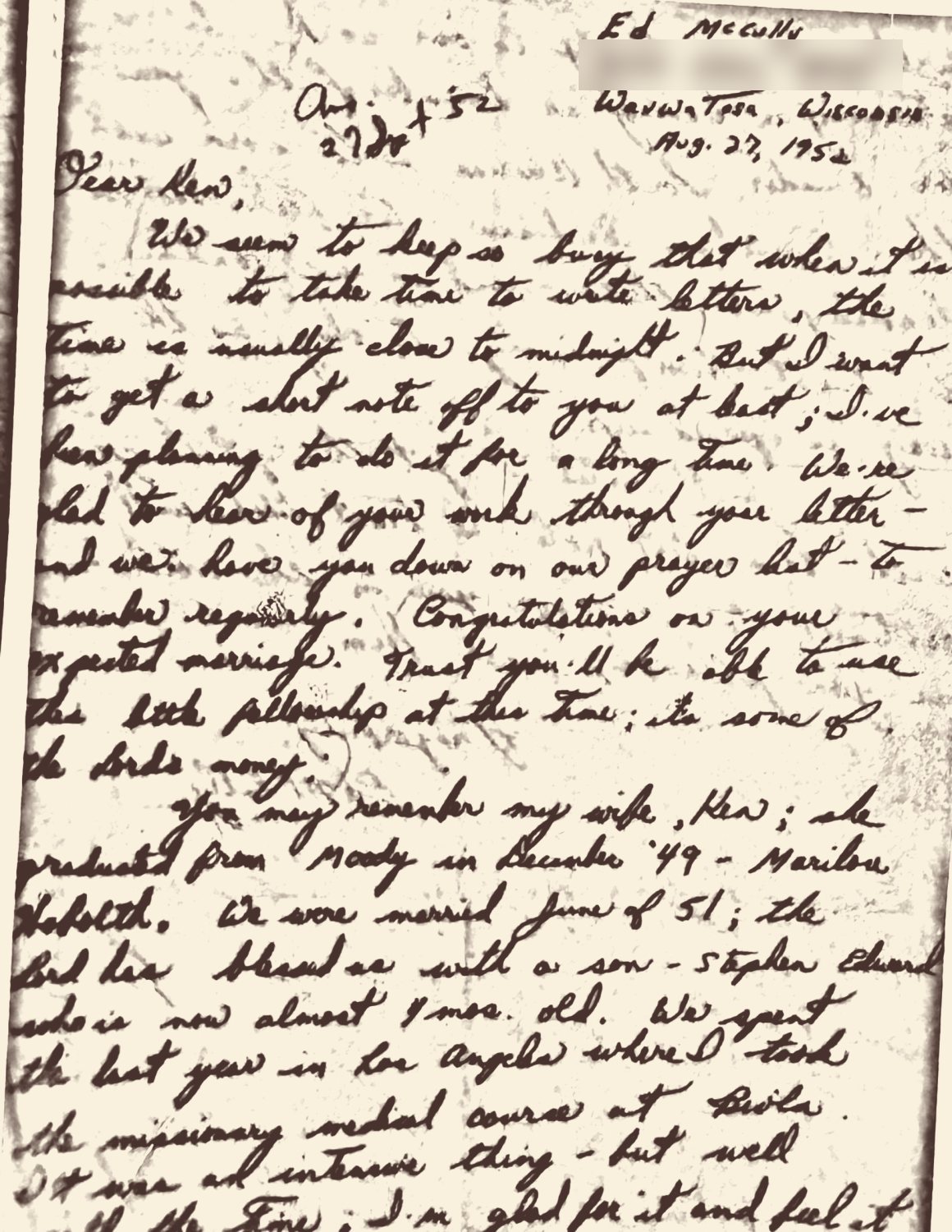 Ed McCully's letter to Ken Engle, 27 August 1952, page one